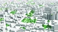 Model of the city. Seamless loop. Camera rotates around roundabout. 4k or 4k+ Resolution