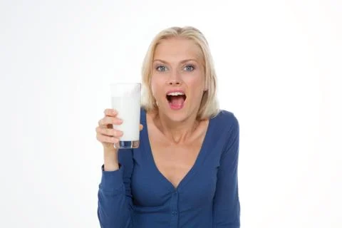 Model on closeup makes grimace Foto stock