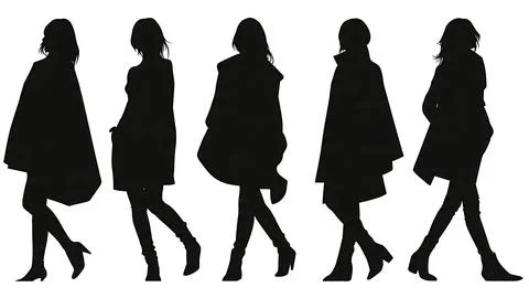 Model with Coat Over Shoulder Silhouette Set Stock Illustration