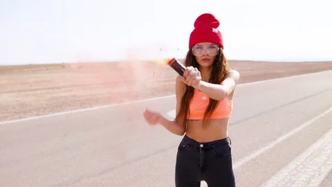 Model with colored smoke Stock Footage 115907808