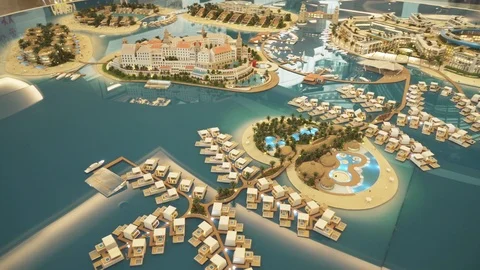 Model for the construction of artificial islands of Dubai in the Emirates Mall Stock Footage 92299527