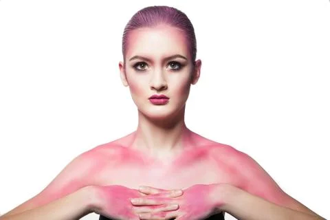 Model covered with pink glitter Stock Photos
