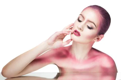 Model covered with pink glitter Foto stock