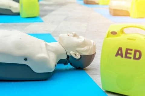 Model for cpr and AED training (automated external defibrillator) Stock Photos