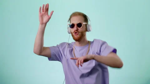 Model Dancing Alone Hipster Young Man With Headphones And Sunglasses Stock Footage 170192802