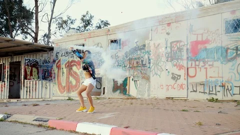 Model dancing with smoke slow motion Stock Footage 115940067