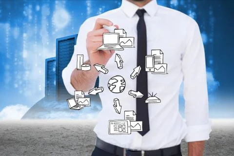 Model is drawing against database background Stock Photos