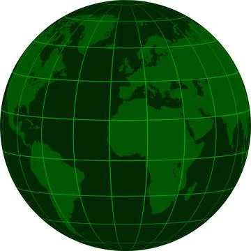 Model Earth globe continents coordinate grid, dark green matrix crisis Stock Illustration