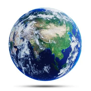 Model of the Earth or planet the earth in the Asian region. on a white back.. Illustrazione stock