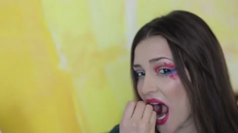 Model Eating Grapes Stock Footage 52006438