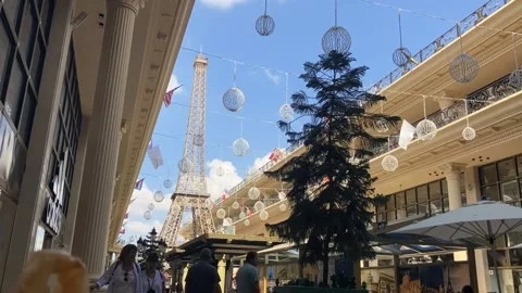 Model of the Eiffel Tower in the shopping mall  in Israel Stock Footage 238829785