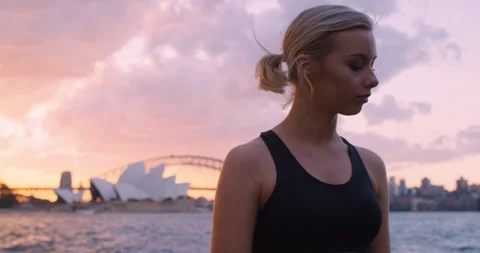 Model emotional at sunset sydney Stock Footage 102471523