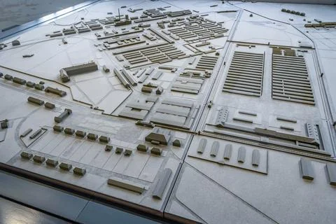 Model of entire Dachau complex at peak of operation in Dachau, Germany, model Stock Photos