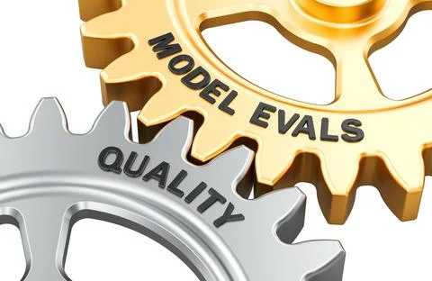 Model evals and Quality gears, assessment concept, 3D rendering Stock Illustration