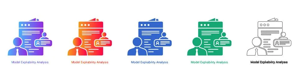 Model Explainability and AI Transparency Analysis Icons Stock Illustration