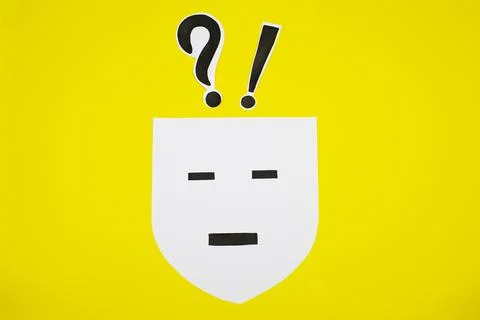 Model of a face that does not express emotions with a question and exclamation Illustrazione stock