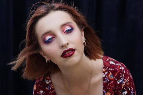 Model face poses on the camera Stock Photos