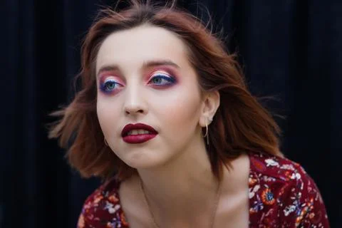 Model face poses on the camera Stock-Fotos