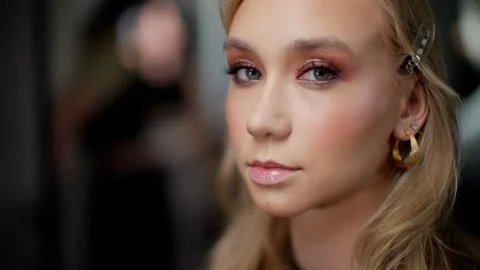 Model with Full Makeup in Studio Light Stock Footage 263892283