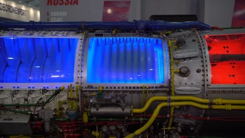 Model Of Gas Turbine Engine Planes In The Section Stock Footage 90635226