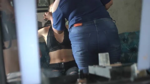 Model Girl Gets Make Up Done Before Photoshoot Stock Footage 144044677
