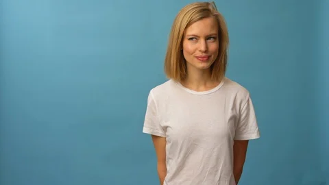 Model with hand gesture pointing to the left Stock Footage 103625008