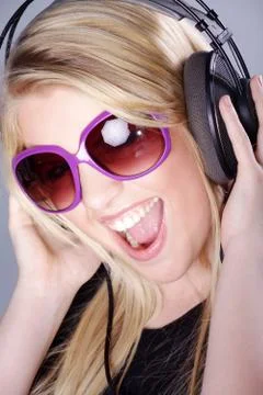 Model with headphones Foto stock