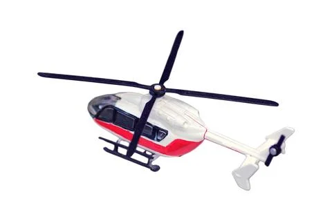 Model helicopter isolated on white background. Small plastic toy for flight s Foto stock