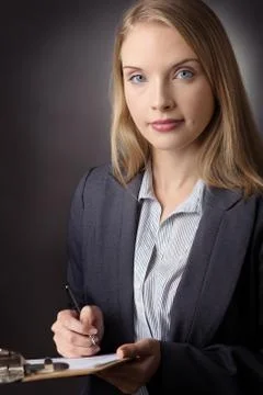 Model holding clipboard Foto stock