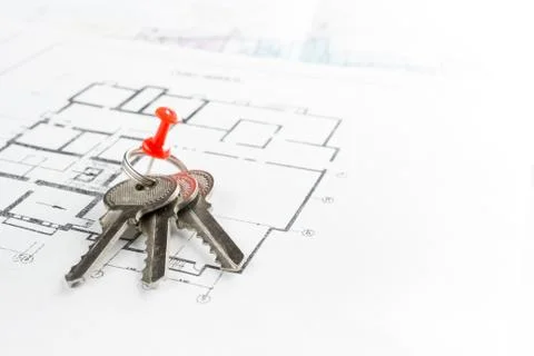 Model house, construction plan for house building, keys. Real Estate Concept Stock Photos