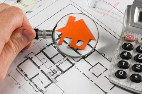 Model house, construction plan for house building, keys. Real Estate Concept Stock Photos