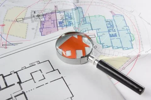 Model house, construction plan for house building, keys. Real Estate Concept 스톡 사진