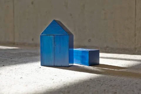 Model house made of building bricks on a construction site Fotos de archivo