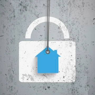 Model house with padlock, vector graphics Stock Photos