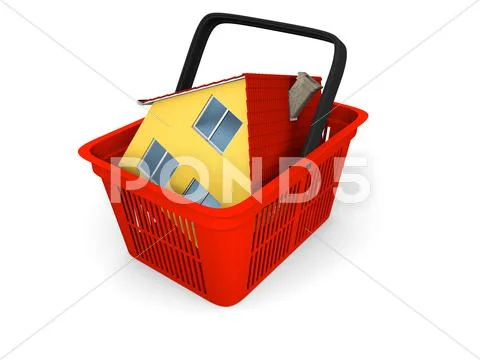 Model of house in shopping basket Stock Illustration