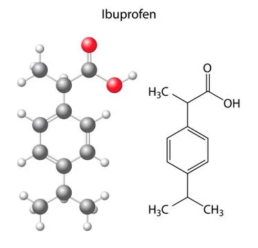 Model of  ibuprofen - structural chemical formula of analgesic Stock Illustration