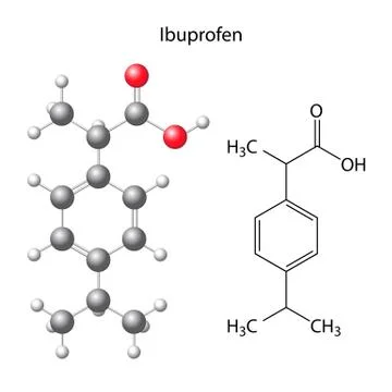 Model of  ibuprofen - structural chemical formula of analgesic Stock Illustration