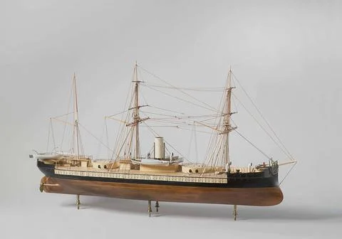 Model of An IronClad Ram Ship. Polychromed and witnessed block model of a ... 写真素材