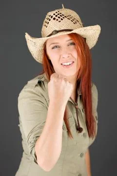 Model isolated on grey background Stock Photos