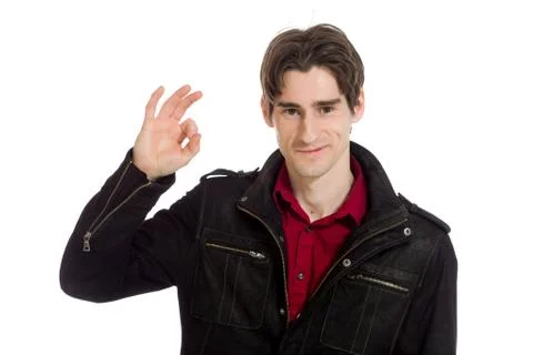 Model isolated ok sign Stock Photos