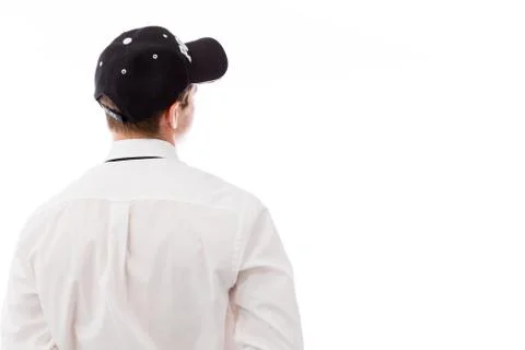 Model isolated on plain background back looking behind Stock Photos