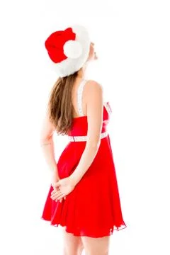 Model isolated on plain background back looking behind Stock Photos