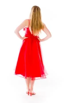 Model isolated on plain background back hands on hips Stock Photos