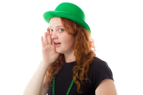 Model isolated on plain background calling shouting Stock Photos