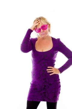 Model isolated on plain background confused headache Stock Photos