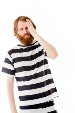 Model isolated on plain background confused headache Stock Photos
