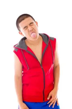 Model isolated on plain background face sticking tongue out Stock Photos