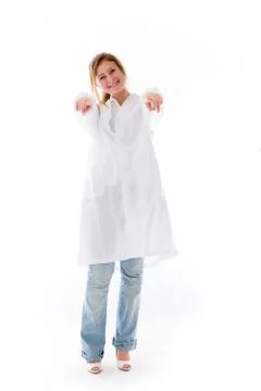Model isolated on plain background fingers pointing to camera Stock Photos