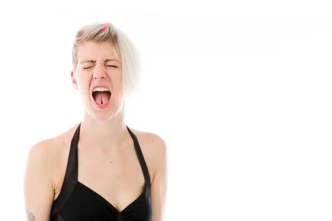 Model isolated on plain background furious screaming Stock Photos