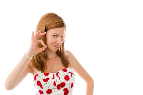 Model isolated on plain background hand gesture ok sign Stock Photos
